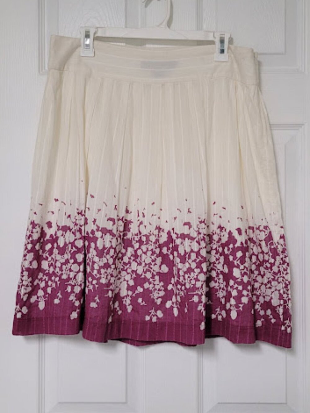 French Connection Sz 10-32"W-cream Floral Skirt–100% Cotton /Full Lined Romantic